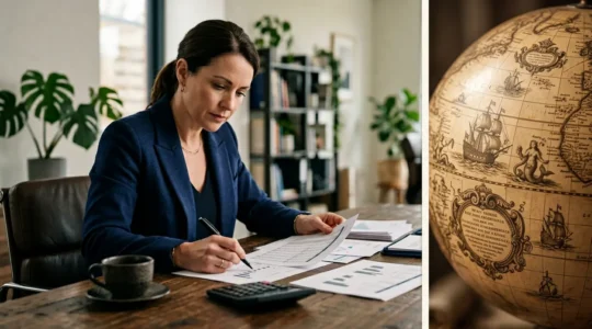 Dirigeant d'entreprise analysant des documents financiers pour calculer le capital de garantie perte d'exploitation