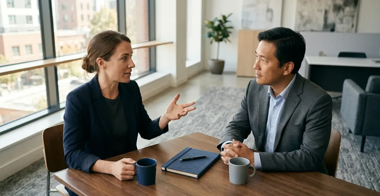 Négociation professionnelle entre freelance et client dans un environnement de travail moderne