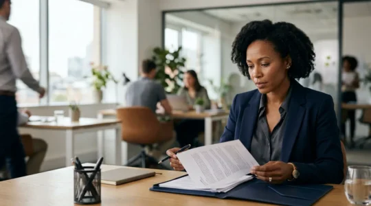 Dirigeant d'entreprise analysant les contrats de prévoyance collective pour protéger ses salariés