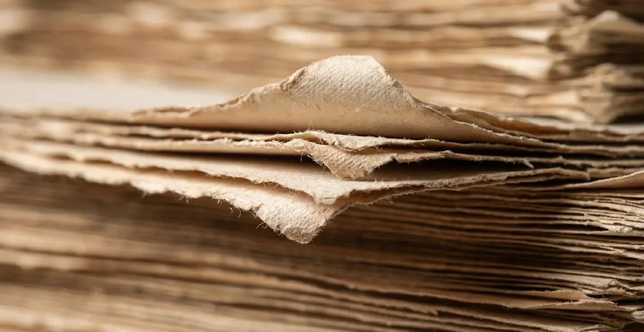 Vue macro détaillée de documents d'archives d'entreprise illustrant l'importance de leur protection et conservation