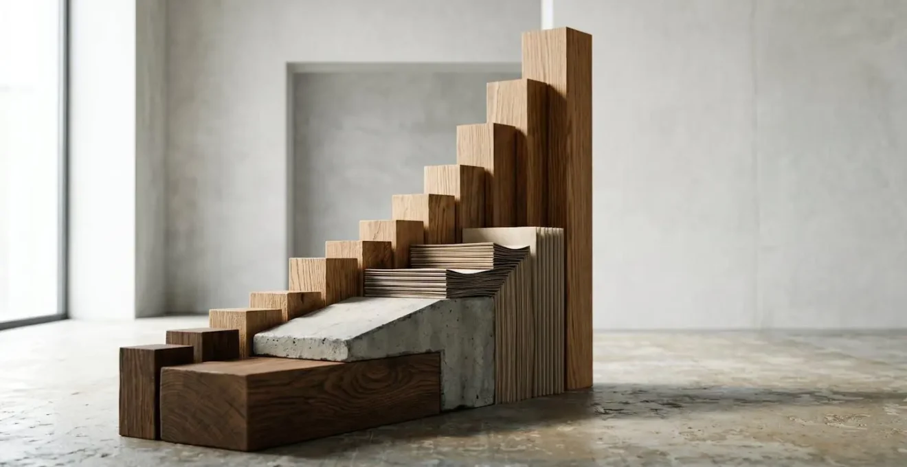 Composition abstraite symbolisant la progression et l'impact économique à travers des formes géométriques et des contrastes lumineux