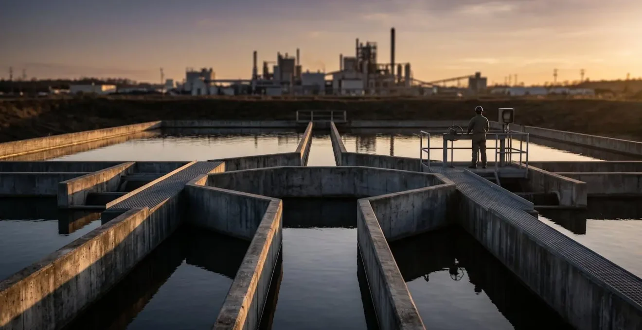 Installation industrielle avec bassins de rétention et mesures de protection environnementale