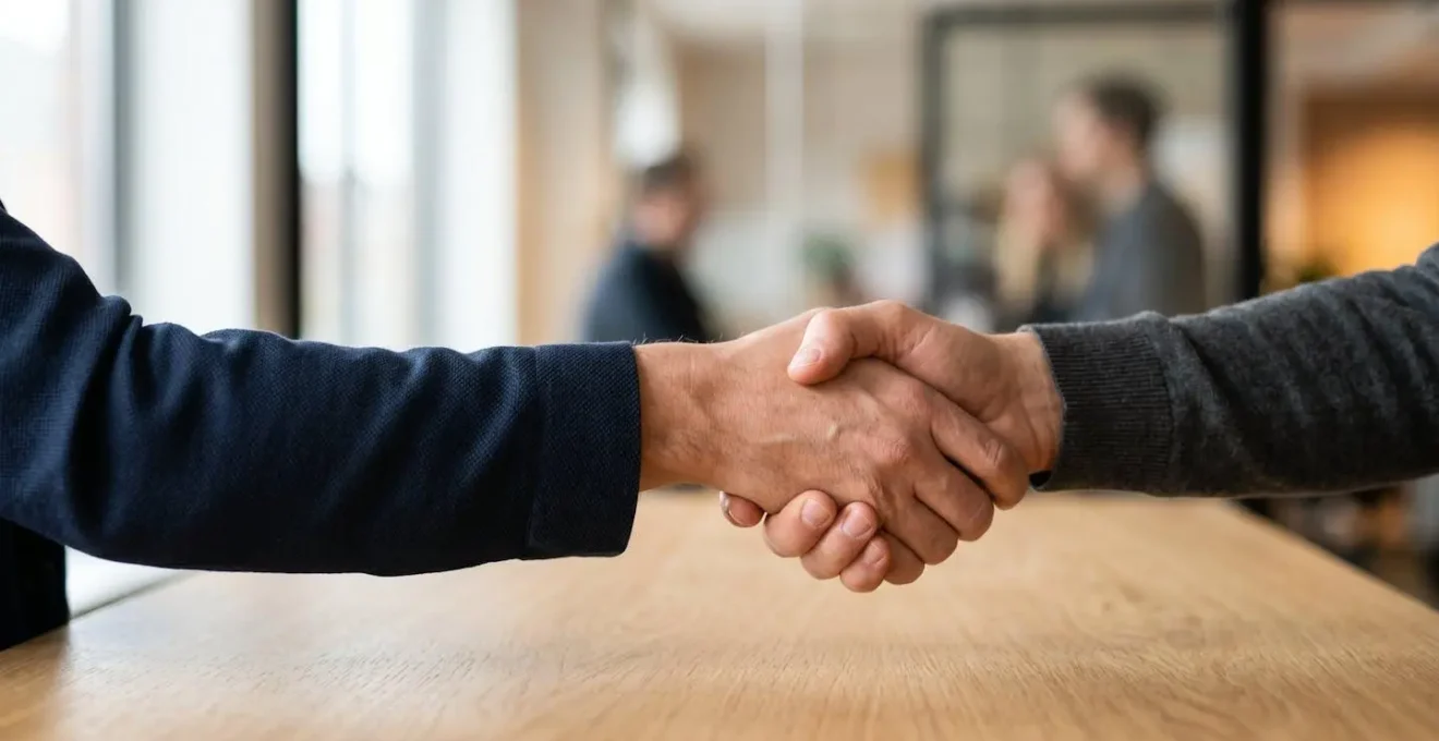 Représentation symbolique de la transmission d'un engagement contractuel entre deux professionnels